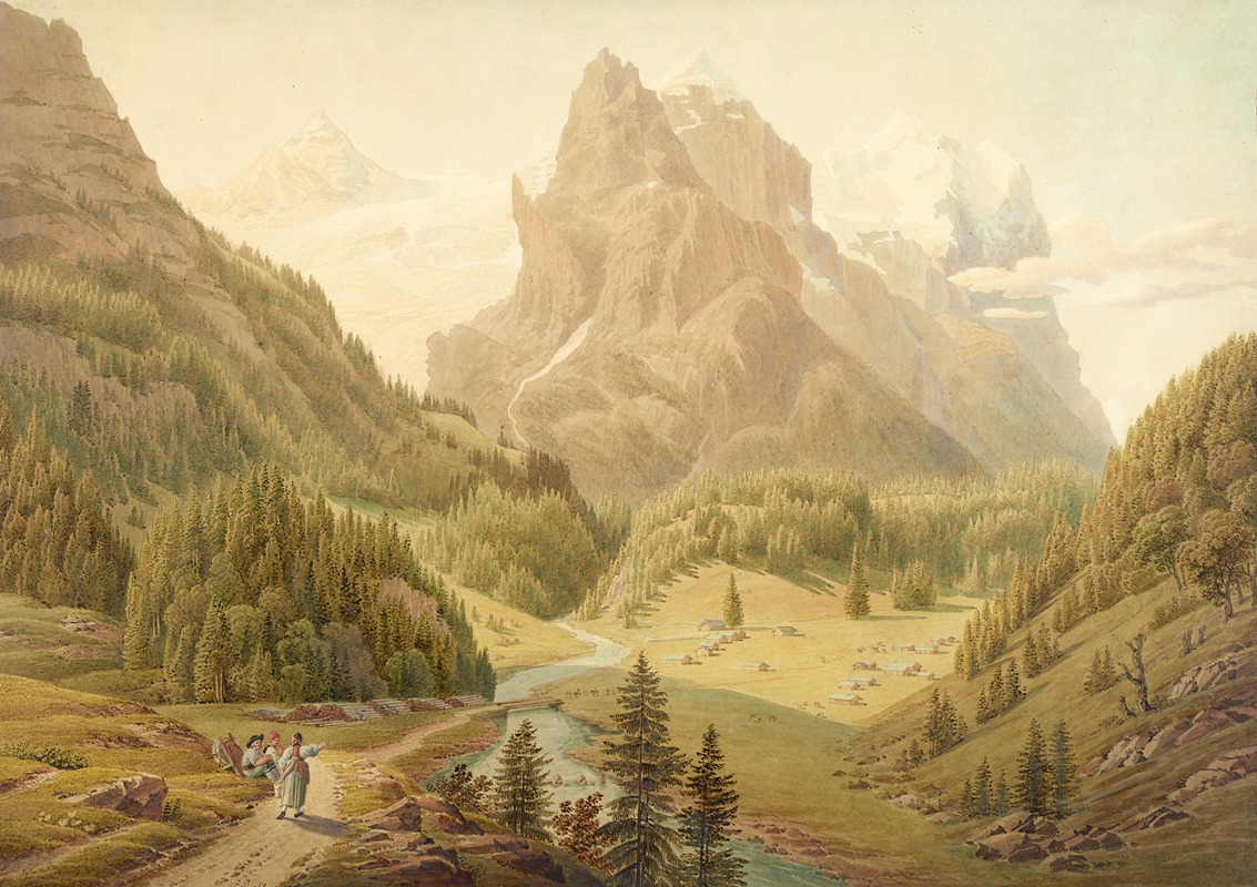 Gabriel Lory the Younger - Ansicht der Alp Rosenlaui mit Blick auf das Wellhorn und das Wetterhorn