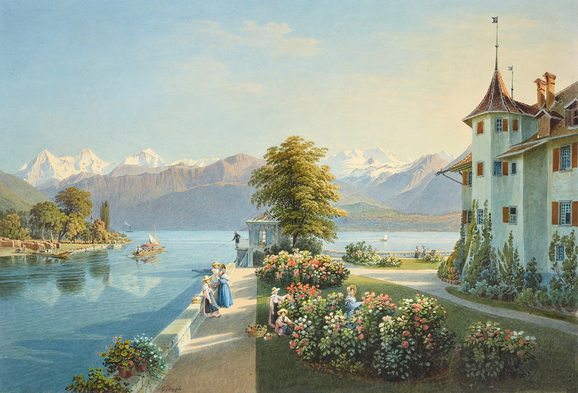 Gabriel Lory the Younger - Ansicht vom Thunersee mit Berner Alpen und Schloss Schadau