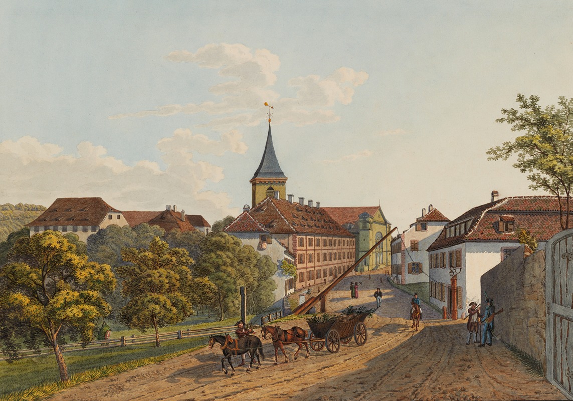 Hauptstrasse und Kirche in Lörrach - 1823