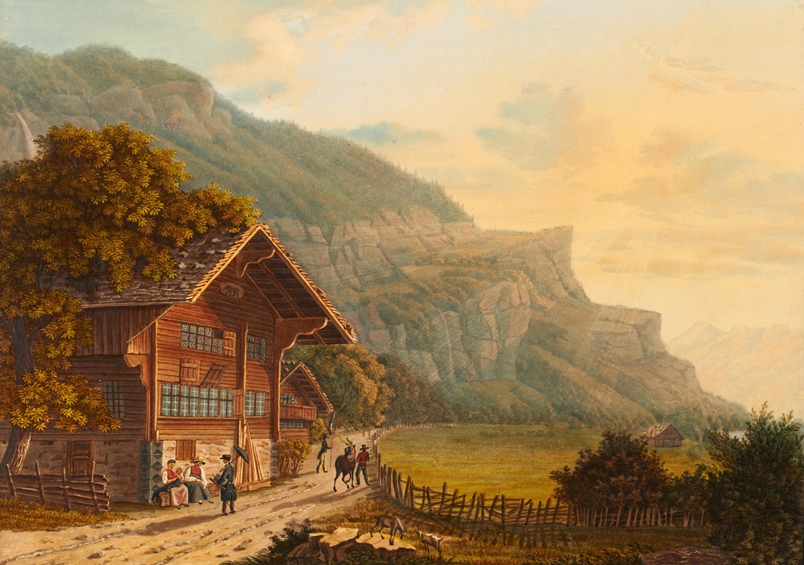 Heinrich Meichelt - Vue de la promenade de Meiringen à la chute du Reichenbach