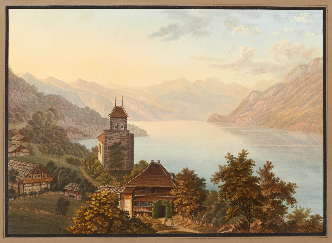 Heinrich Meichelt - Vue de l’eglise et du village de Ringgenberg au lac de Brienz