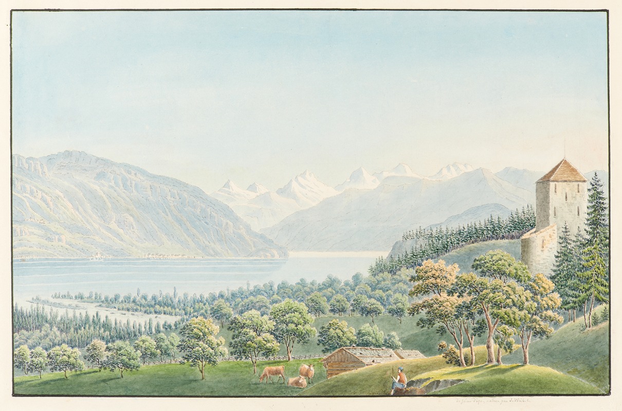 Jakob Samuel Weibel - La tour de Strättligen au Lac de Thoune