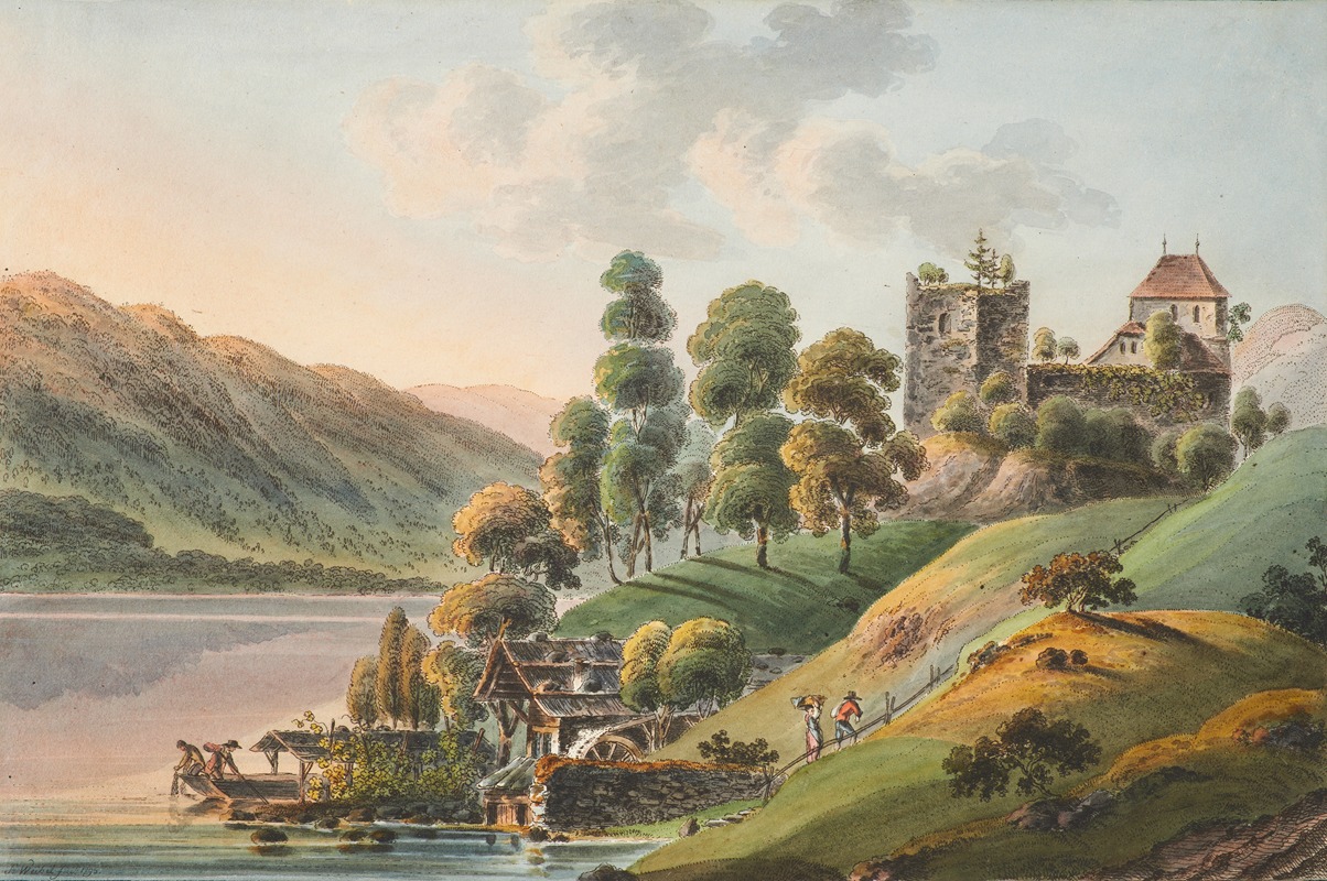 Jakob Samuel Weibel - Vue du Chateau de Ringenberg au Lac de Brienz