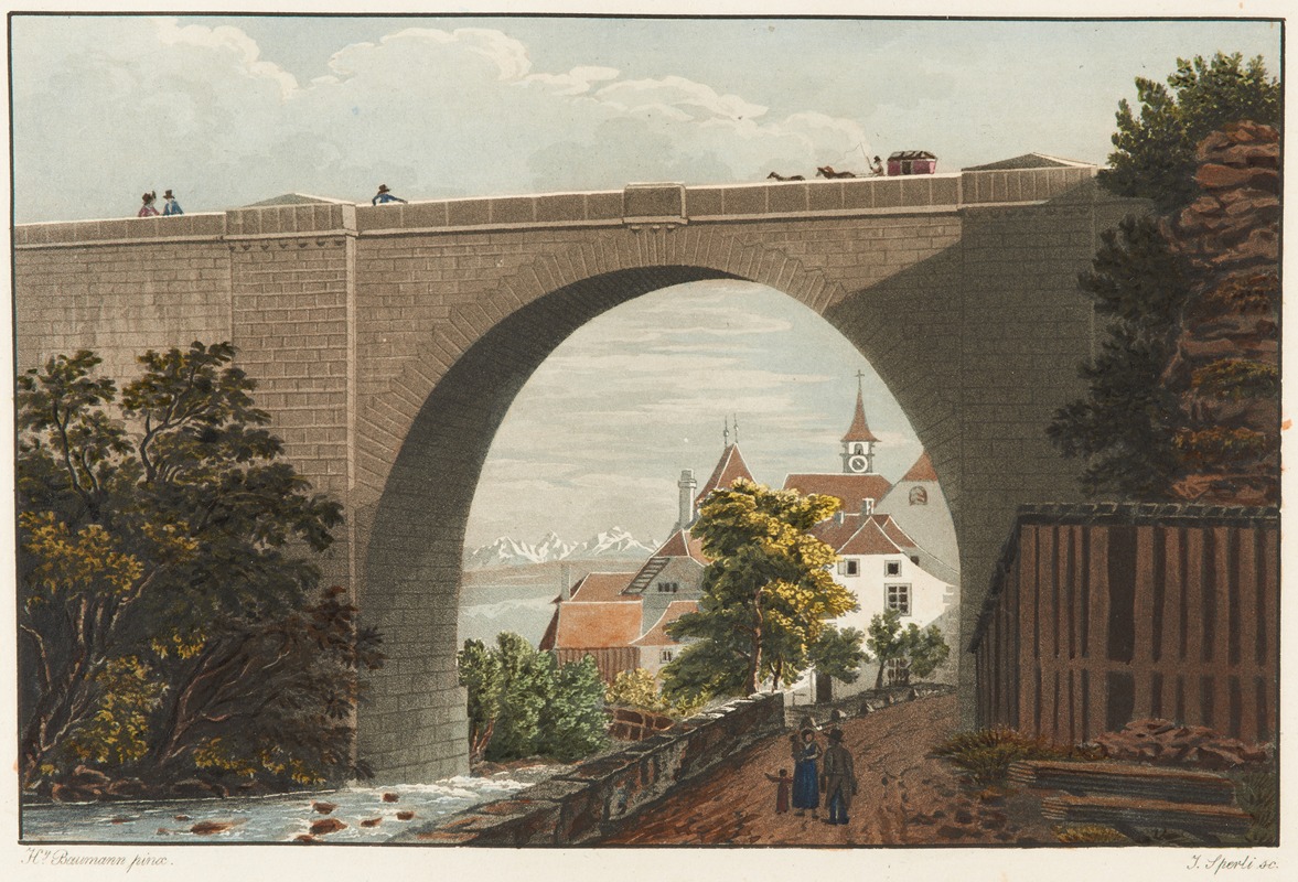 Jean Henri Baumann - Pont de Serrieres près de Neuchatel