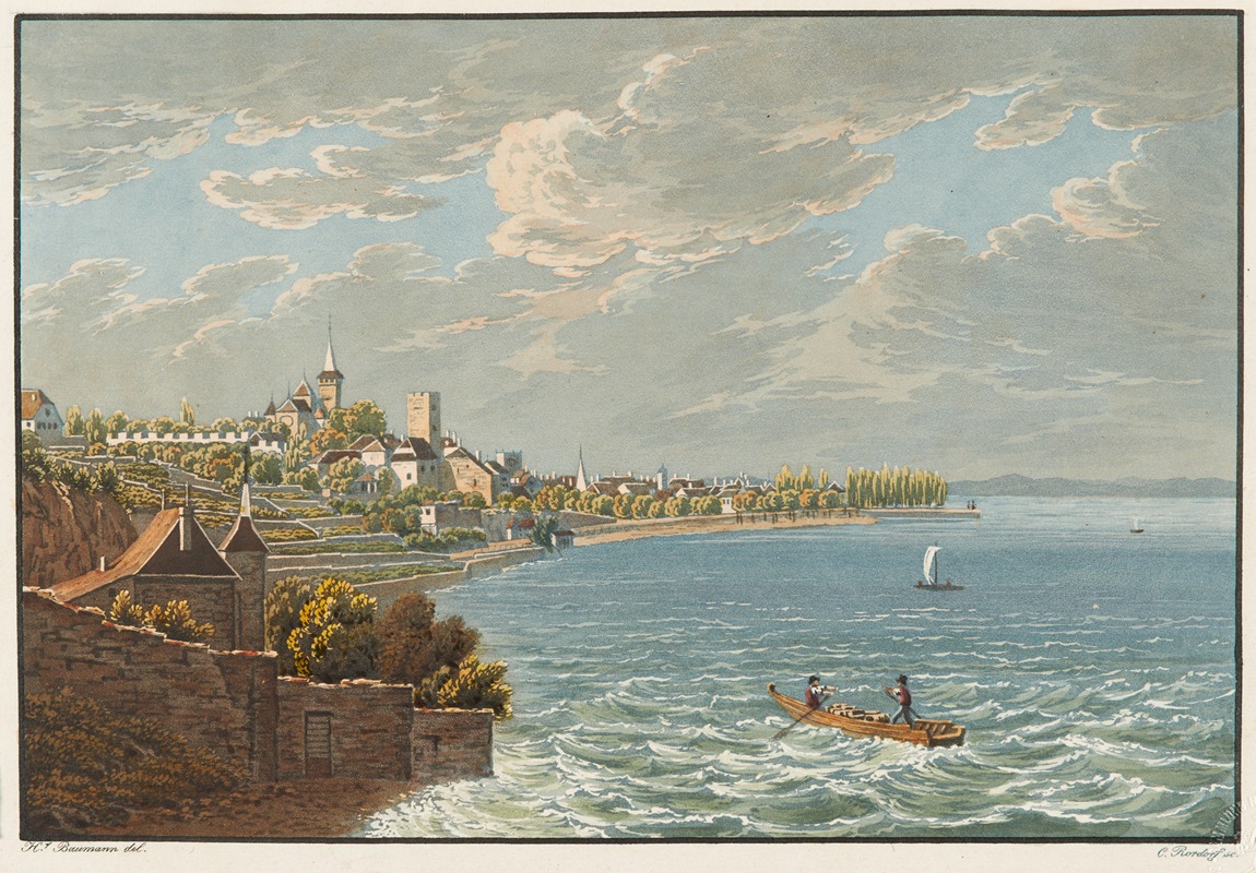 Jean Henri Baumann - Vue de Neuchatel prise de la route neuve