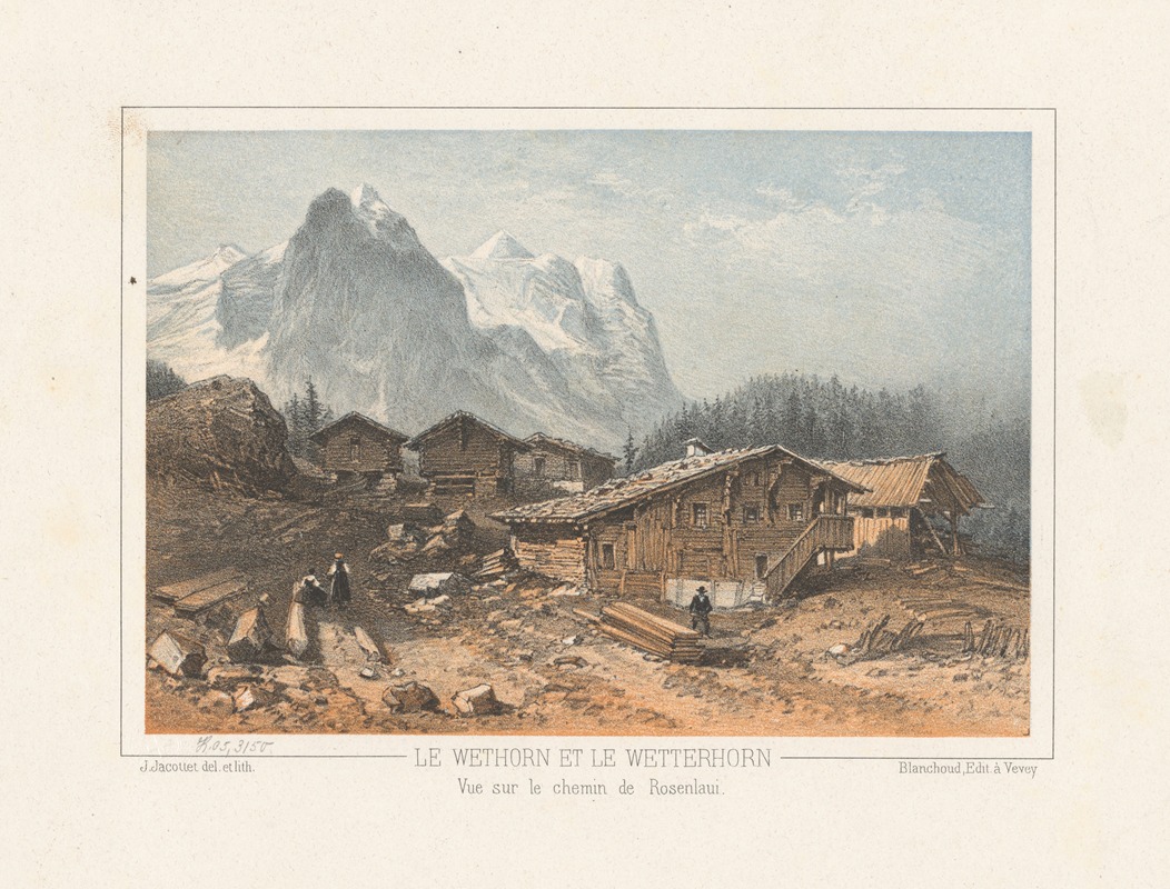 Jean Jacottet - Le Wethorn et le Wetterhorn Vue sur le chemin de Rosenlaui