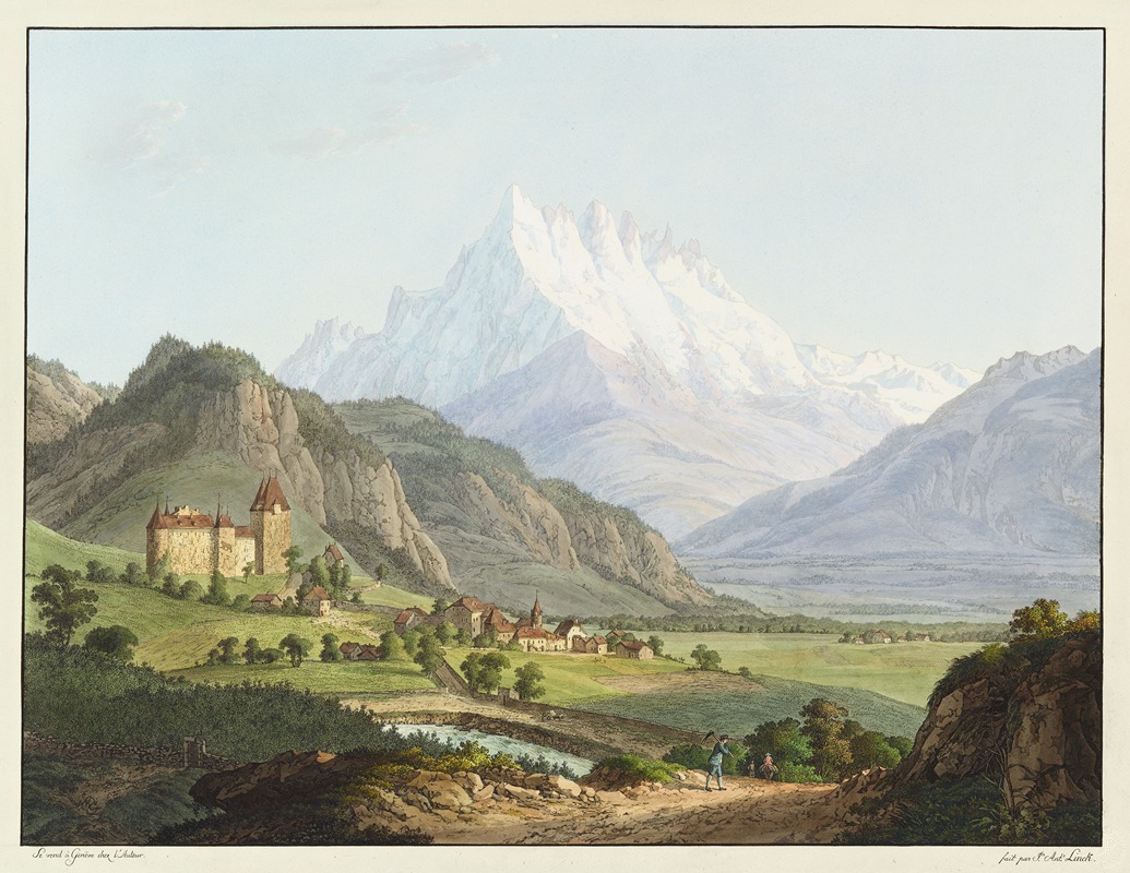 Jean-Antoine Linck - Vue de la Dent du Midi, et du Château de Lanex