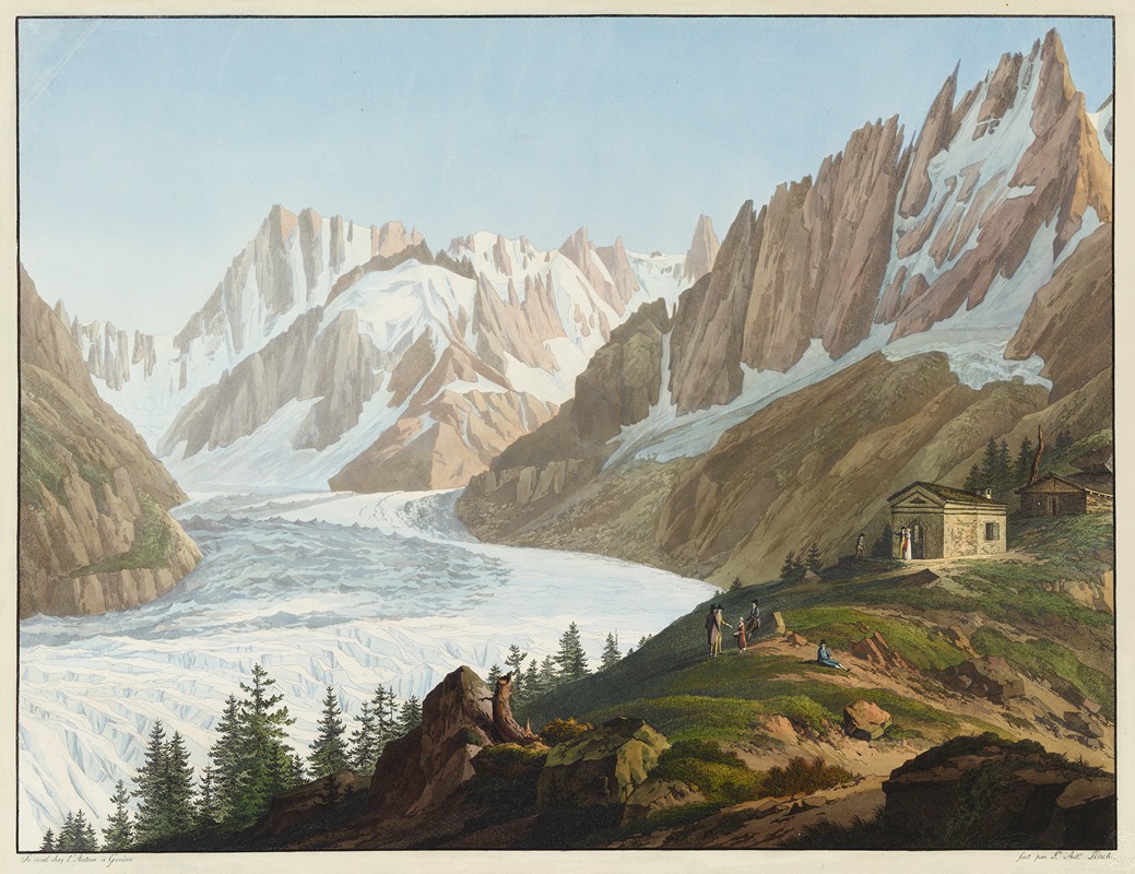 Jean-Antoine Linck - Vue de la Mer de Glace, des Aiguilles des Charmos, du Geant, de la grande Jorasse, et des Hospices du Sommet du Montanvert