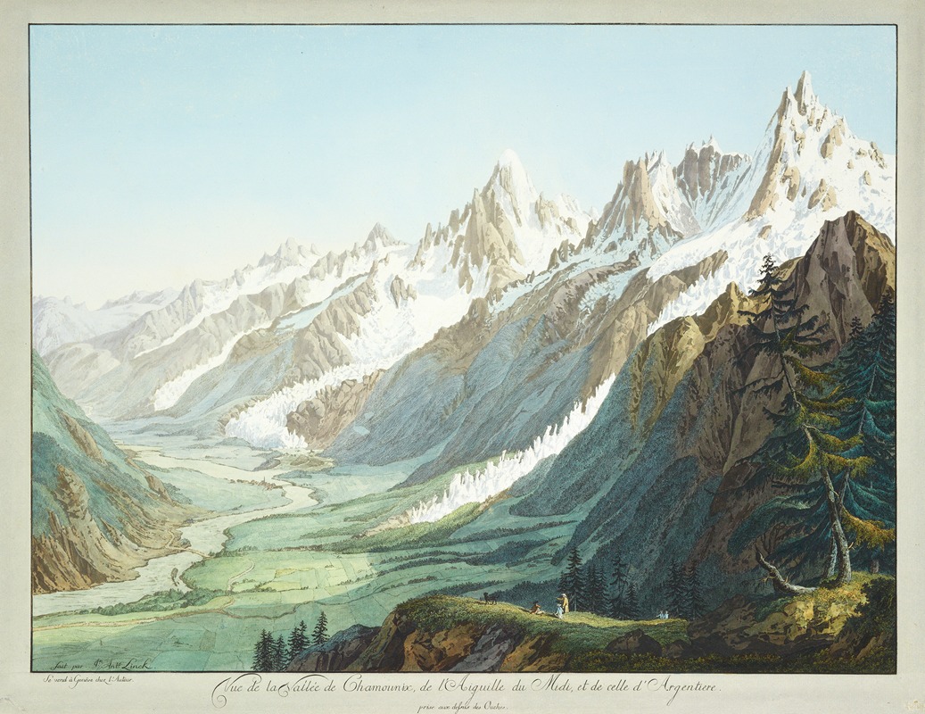 Jean-Antoine Linck - Vue de la Vallée de Chamounix, de l’Aiguille du Midi, et de celle d’Argentiere