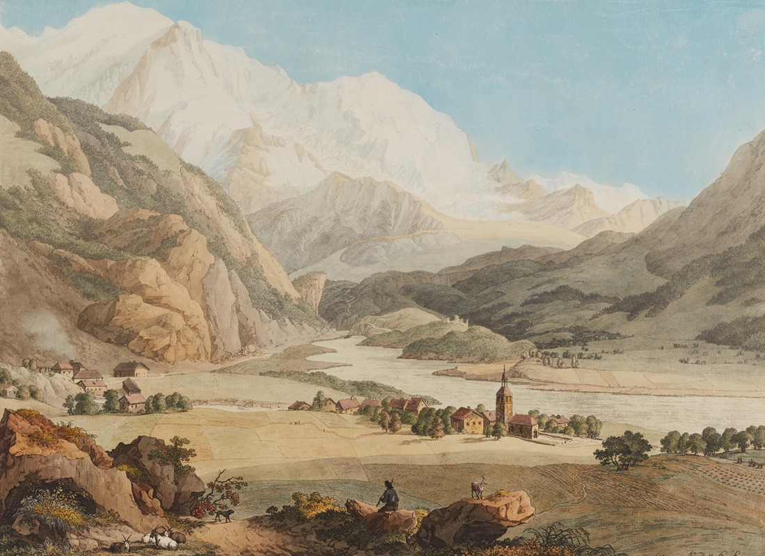 Jean-Antoine Linck - Vue de Servoz, de l’Aiguille du Gouté, et du Glacier de Bionnassey