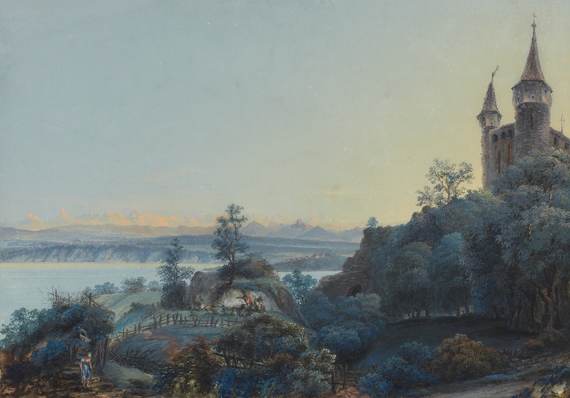 Johann Baptist Stuntz - Vue du Château du Schlossberg et du Lac de Bienne