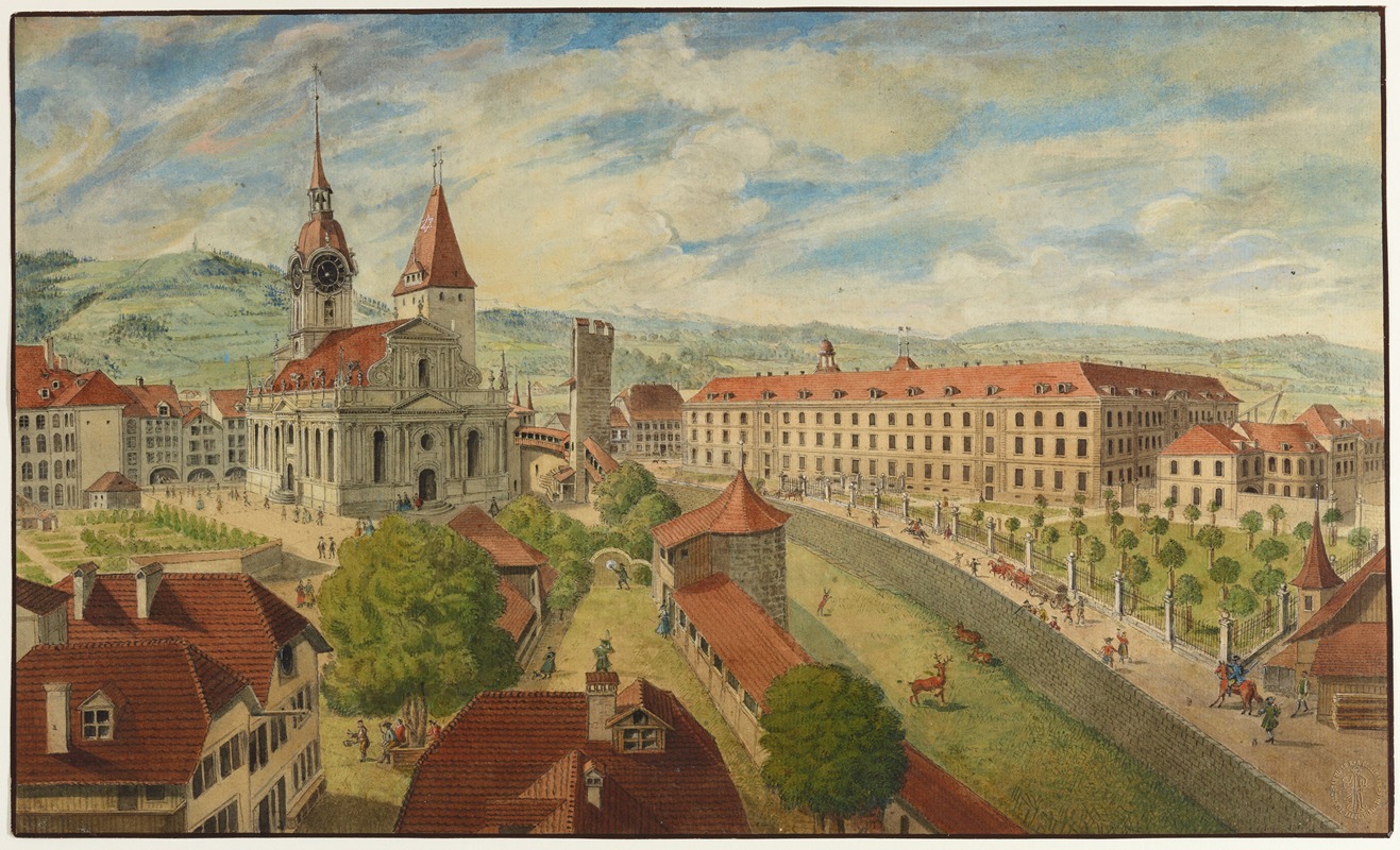 Johann Grimm - Vue de l’eglise du St. Esprit, et du grand Hopital à Berne