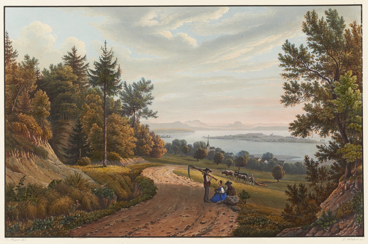 Johann Heinrich Bleuler - Untersee mit Blick auf die Insel Reichenau, von Südosten, im Mittelgrund Tägerwilen