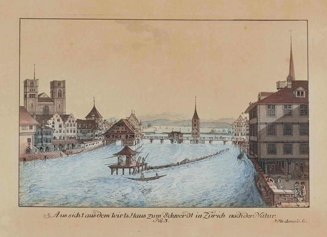 Johann Jakob Aschmann - Aussicht aus dem Wirts Haus zum Schwerdt in Zürich nach der Natur