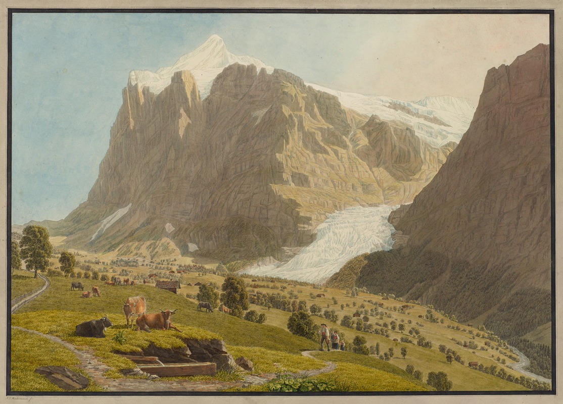 Johann Jakob Biedermann - Grindelwald von Westen mit Wetterhorn und dem oberen Gletscher