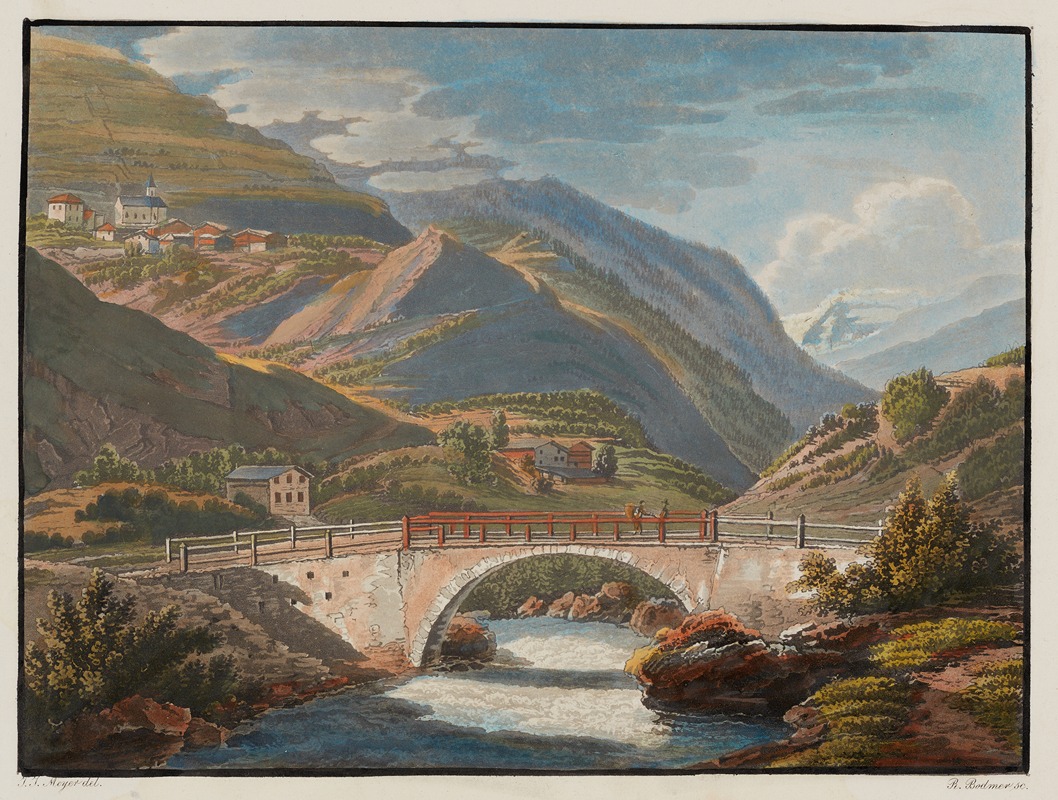 Johann Jakob Meyer - Village de Stilfs et le premier Pont sur la route du Col de Stilfs (Stevio) en Tyrol