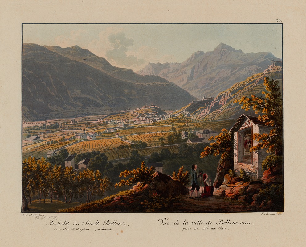 Johann Jakob Meyer - Vue de la ville de Bellinzona, prise du côté du Sud