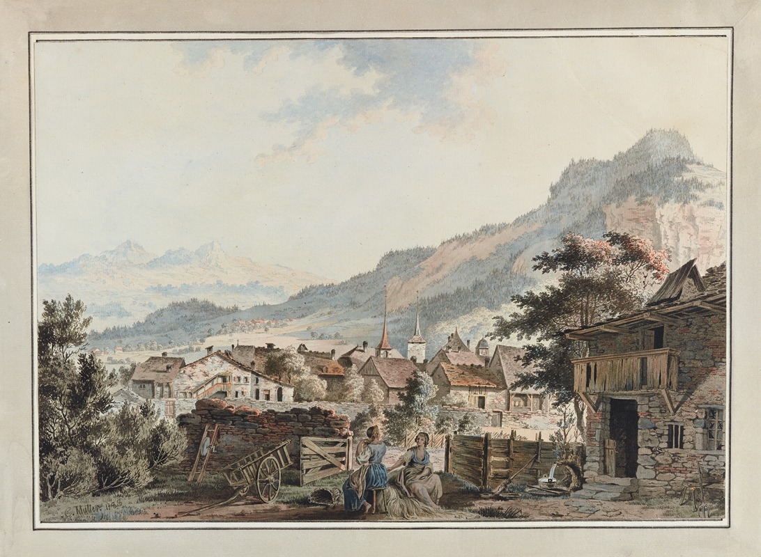 Johann Karl Müllener - Vuë de la Ville d’Aigle sur la route des Sallines