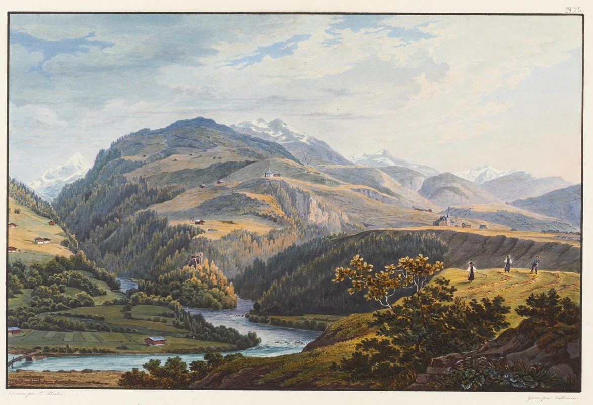 Johann Ludwig Bleuler - Vue de la réunion des deux bras du Rhin supérieur et du Rhin du milieu prise près le couvent de Dissentis