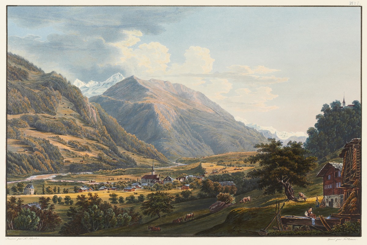 Johann Ludwig Bleuler - Vue du village de Trons, historique au sujet de la confederation du Canton des Grisons