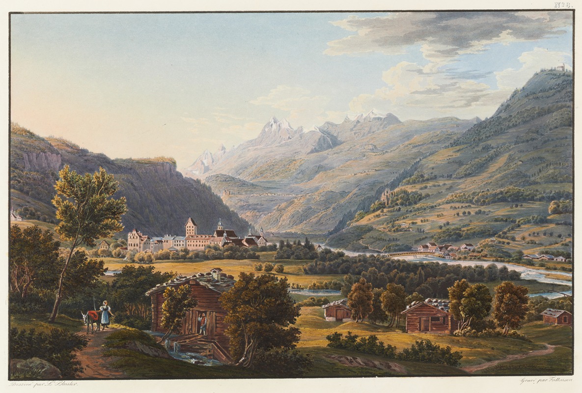 Johann Ludwig Bleuler - Vue d’Ilanz, première ville sur les bords du Rhin, supérieur