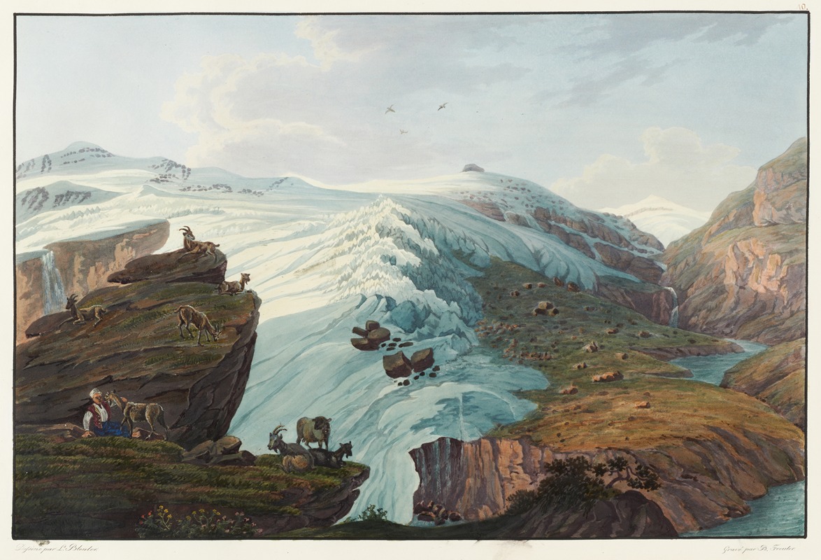 Johann Ludwig Bleuler - Vue du Glacier du Rheinwald prise près les cabanes des bergers de Bergame