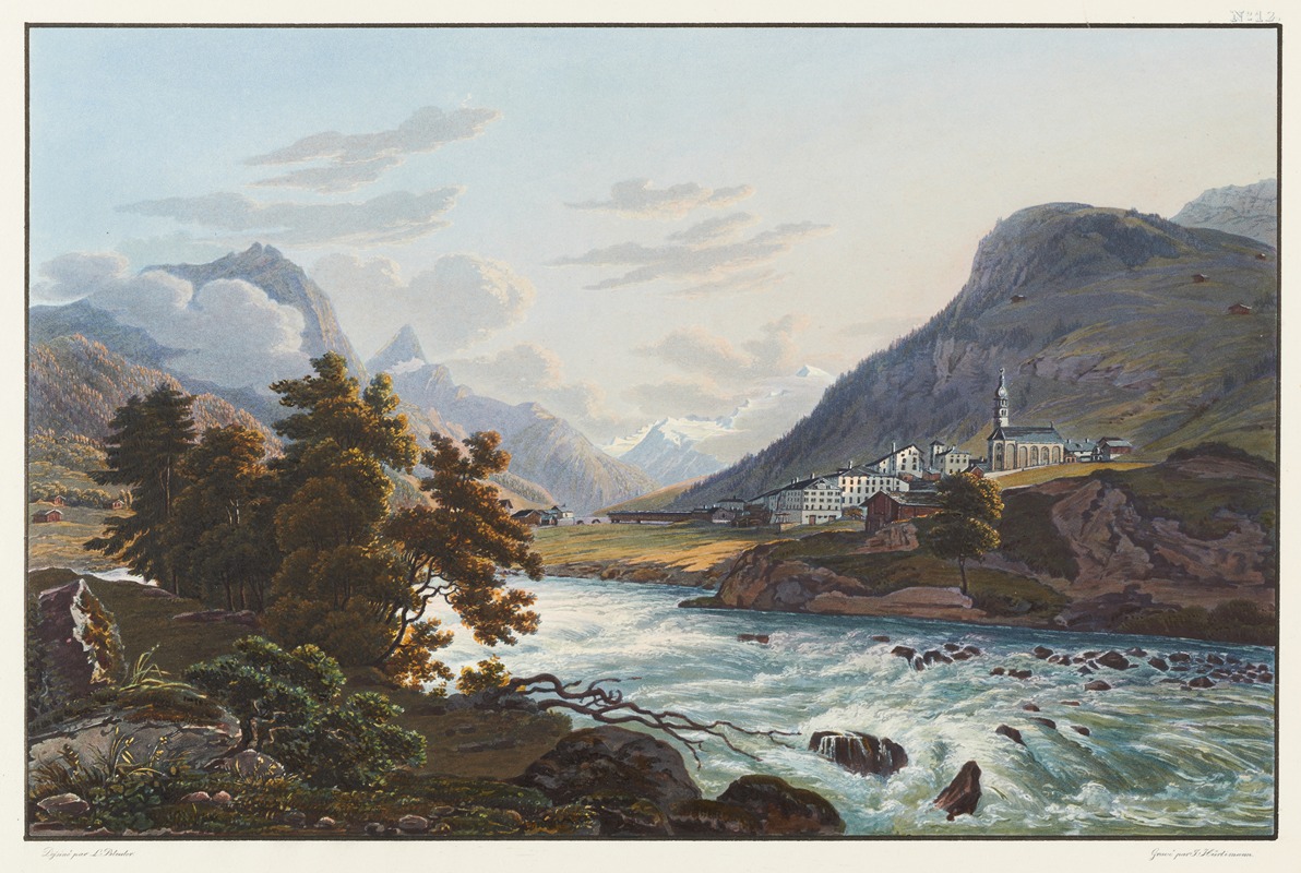 Johann Ludwig Bleuler - Le village de Splügen, vers le glacier de Rheinwald