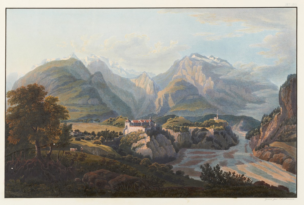 Johann Ludwig Bleuler - Vue du Château de Razuns, du mont Galanda et du chemin du mont Gunkels