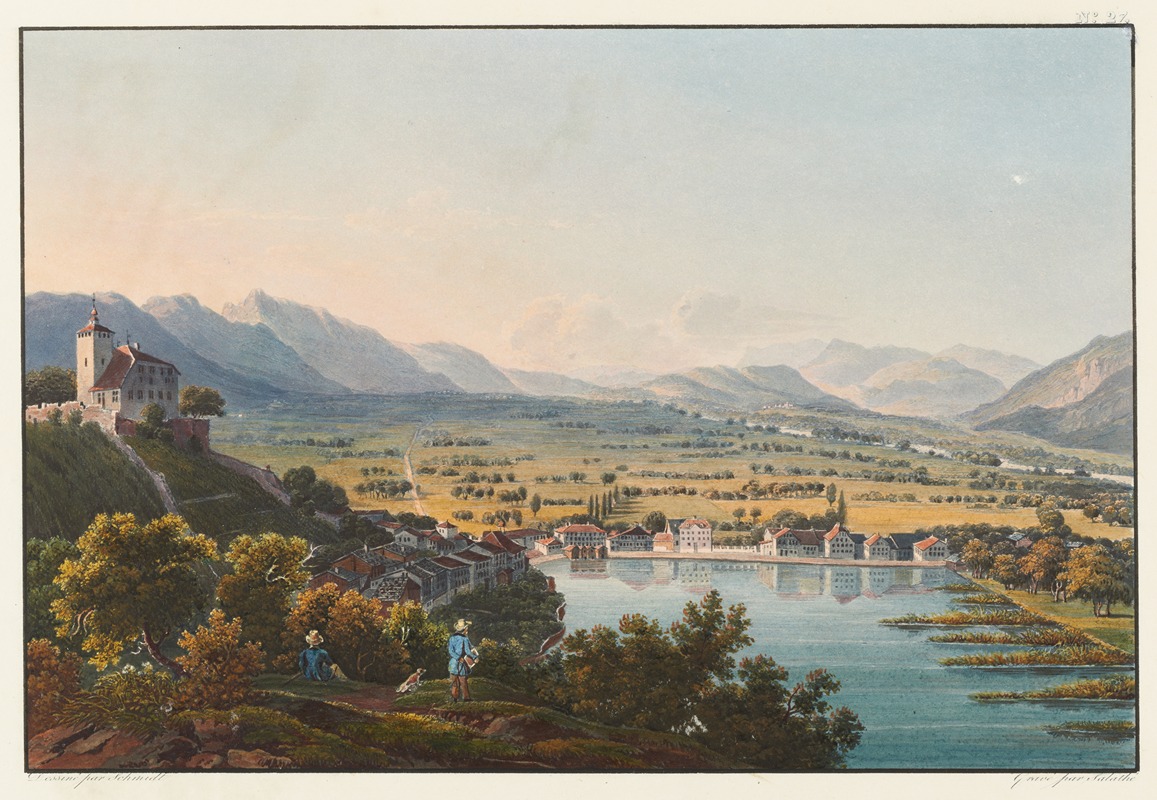 Johann Ludwig Bleuler - Vue du chateau de Werdenberg et du val du Rhin