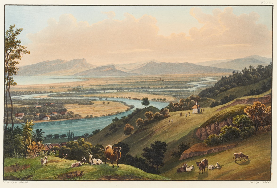 Johann Ludwig Bleuler - Le cours du Rhin par sa vallée avec la vue supérieur du lac de Constance