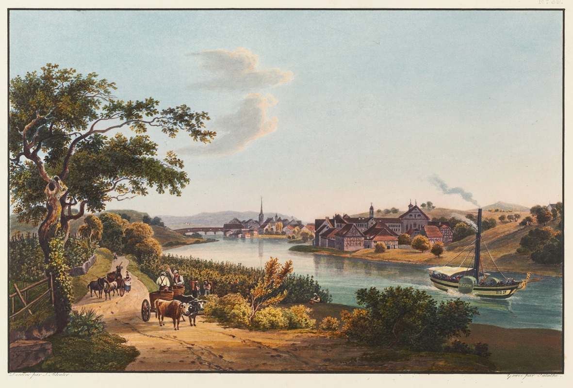 Johann Ludwig Bleuler - Vue de la ville de Diessenhofen et du Couvent de Catherinenthal