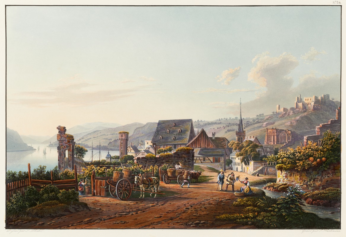 Johann Ludwig Bleuler - Vue de Bacharach et de la Ruine de Stahlek