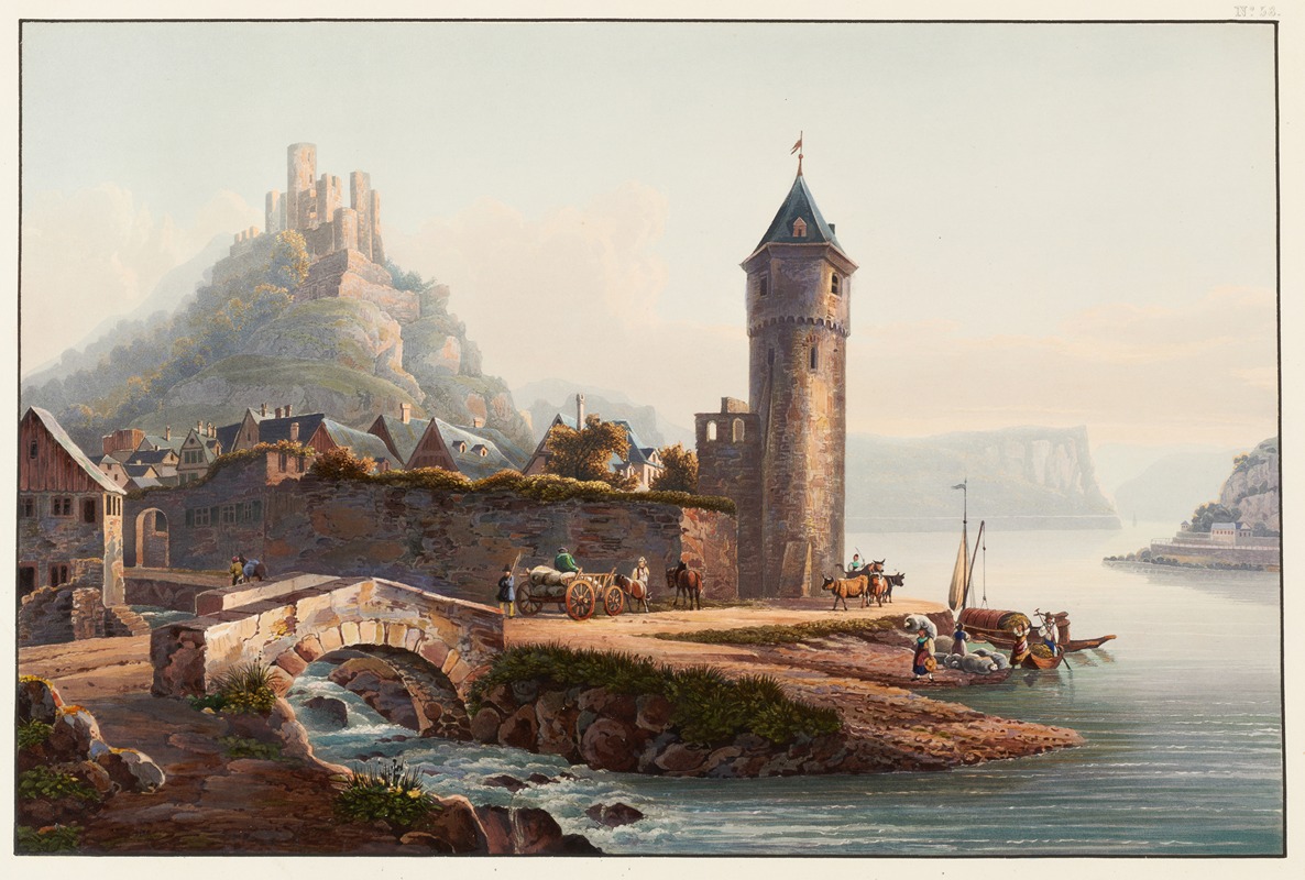 Johann Ludwig Bleuler - Vue de St. Goarshausen et de la ruine de Katzenellenbogen