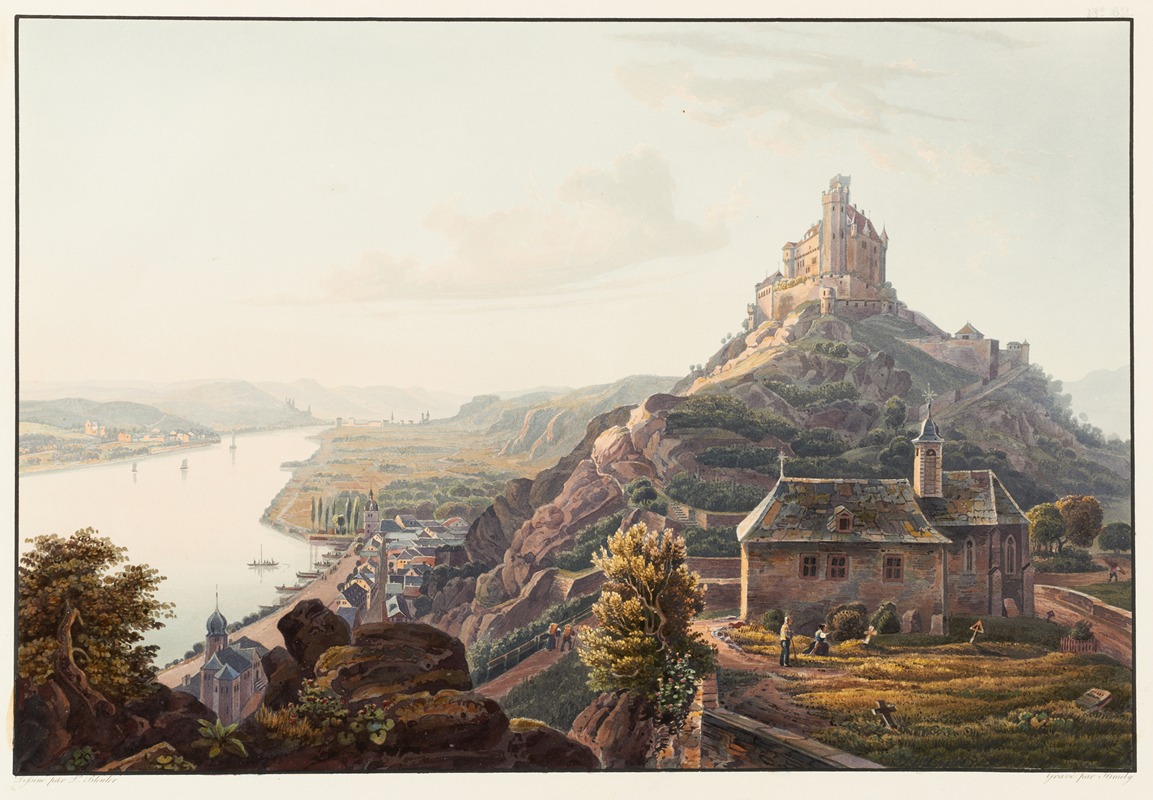 Johann Ludwig Bleuler - Vue du château de Marksbourg vers Braubach