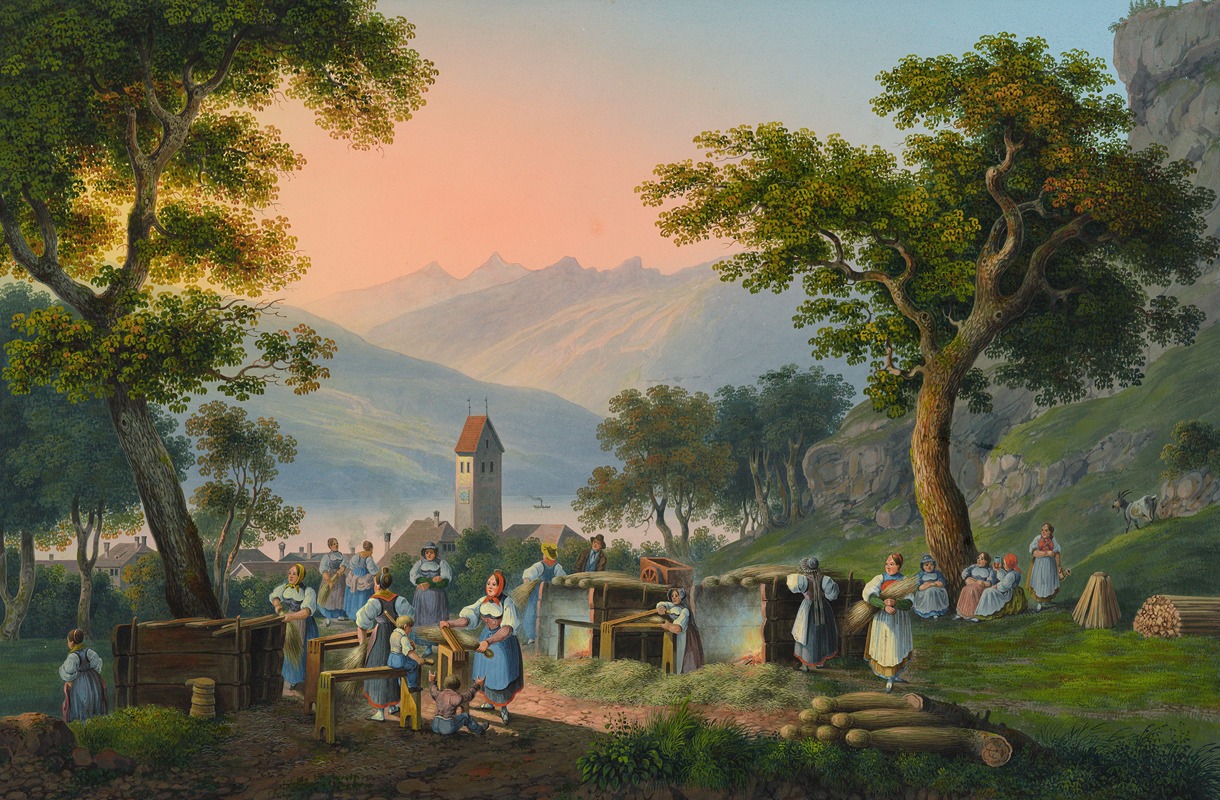 Johann Ludwig Bleuler - Scène villagoise à Unterseen