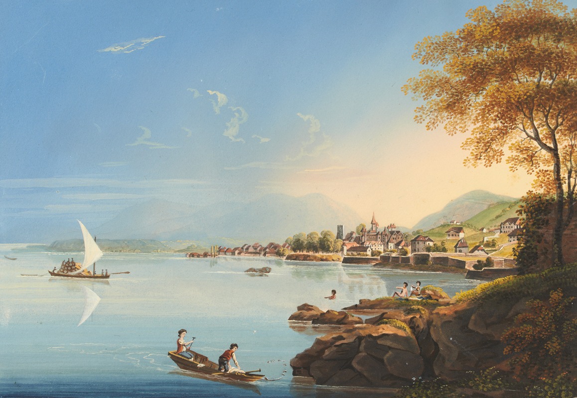 Johann Ludwig Bleuler - Vue de la ville de Neuchatel en Suisse