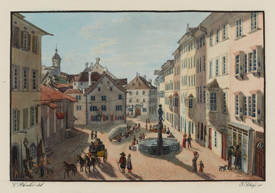 Johann Ludwig Bleuler - Vue de l’interieur de la Ville de Schaffhouse prise près de la Couronne