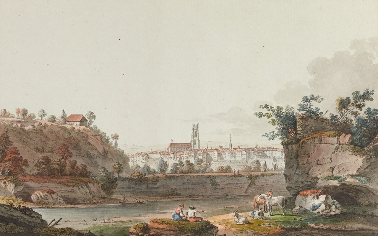 Joseph Emmanuel Curty - Vue de Fribourg et de la Sarine