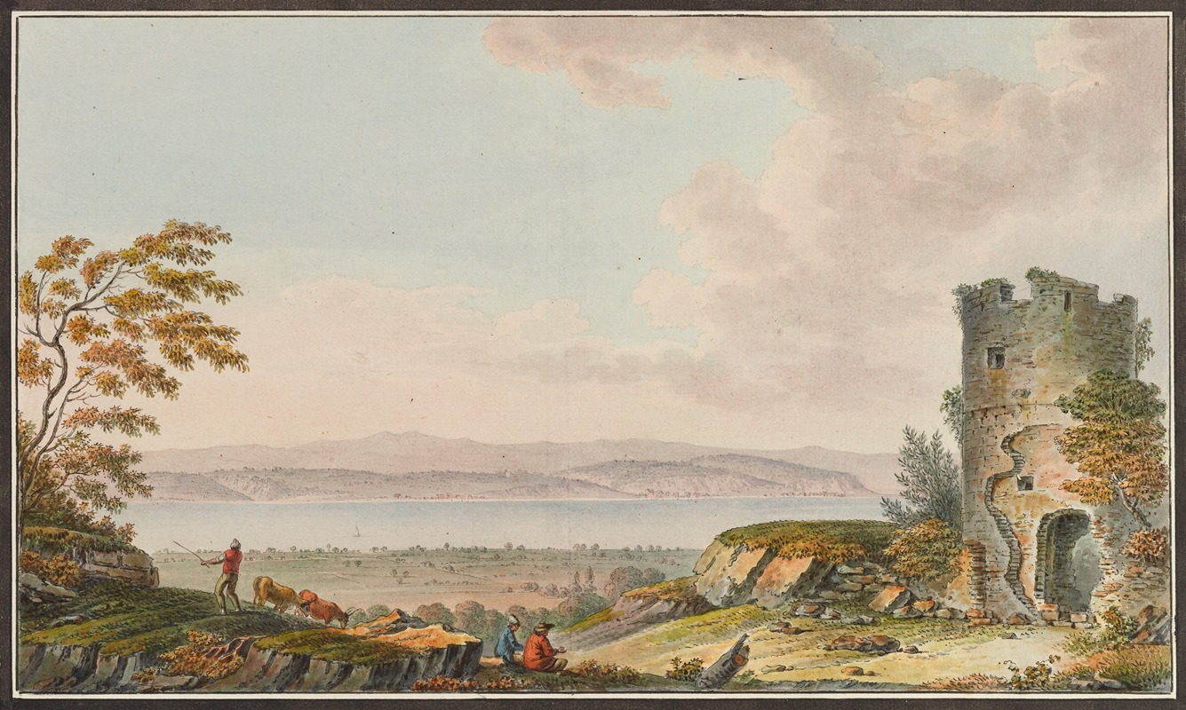 Joseph Emmanuel Curty - Vue de Lancienne Tour d’Avenche, et du Lac de Morat