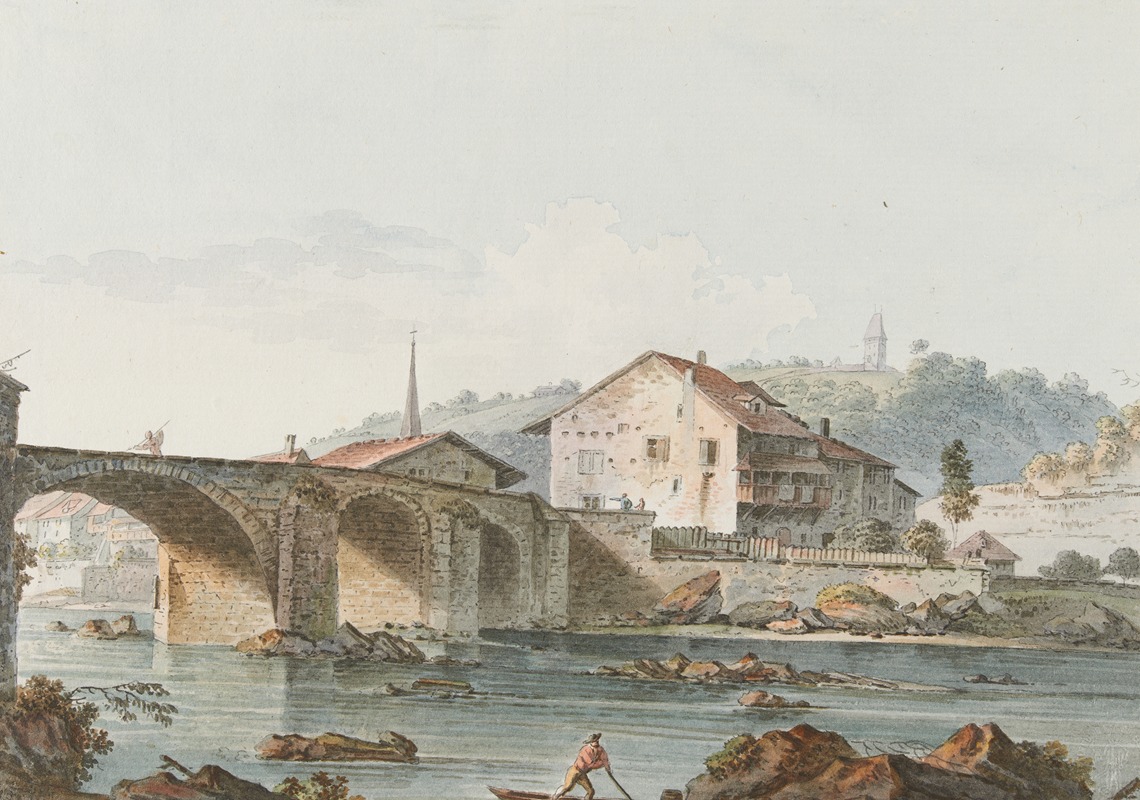 Joseph Emmanuel Curty - Vue d’un pont à Fribourg