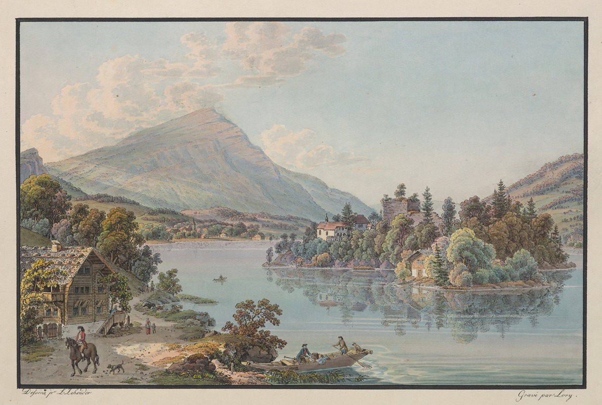 Karl Ludwig Zehender - Vue de l’Isle de Schwanau, sur le Lac de Lowerz