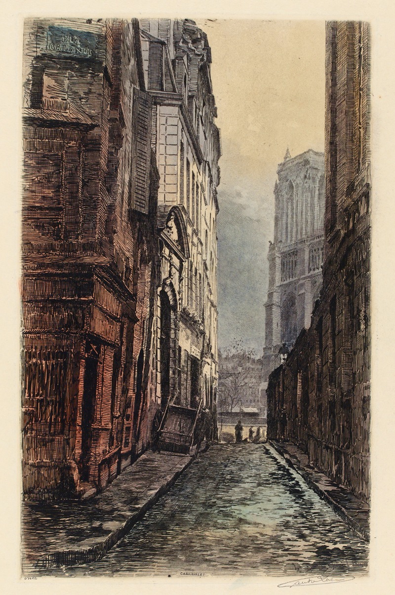 Lucien Marcelin Gautier - La rue Saint Julien Le Pauvre et une partie de l’église