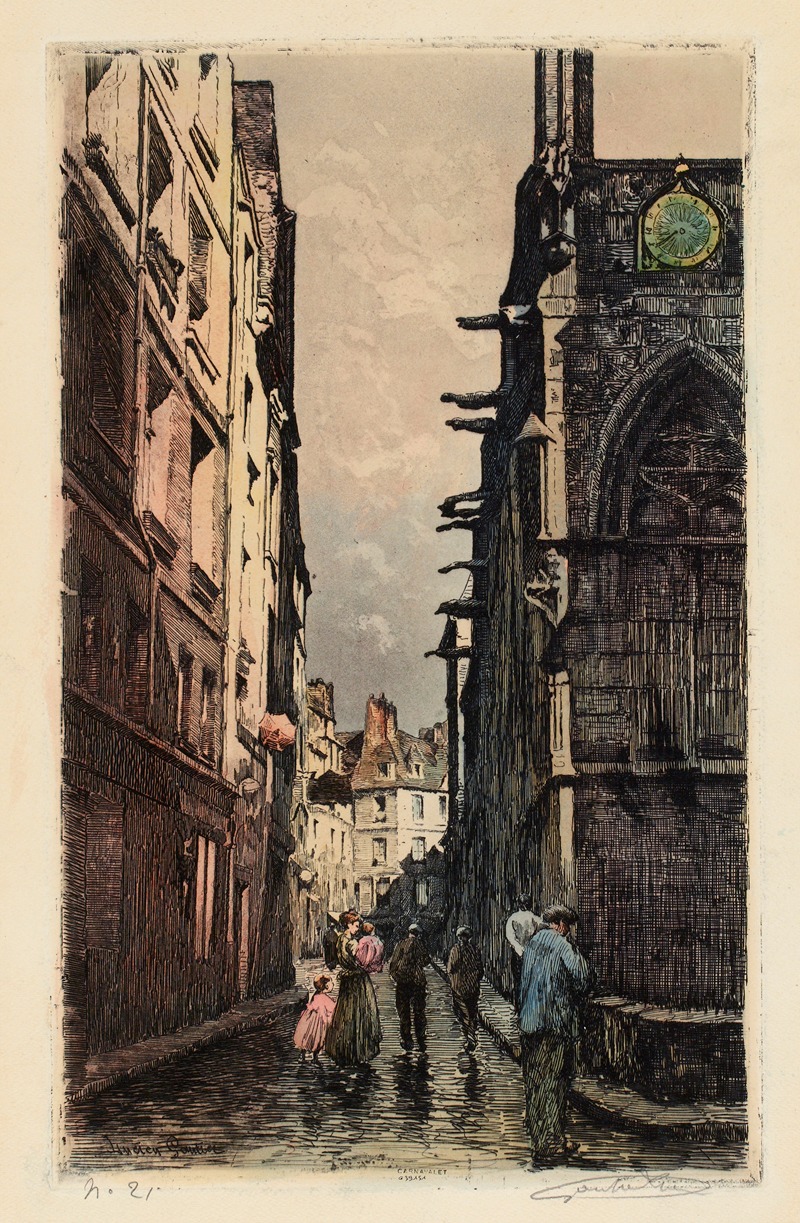 Lucien Marcelin Gautier - La rue Saint Séverin et une partie de l’église