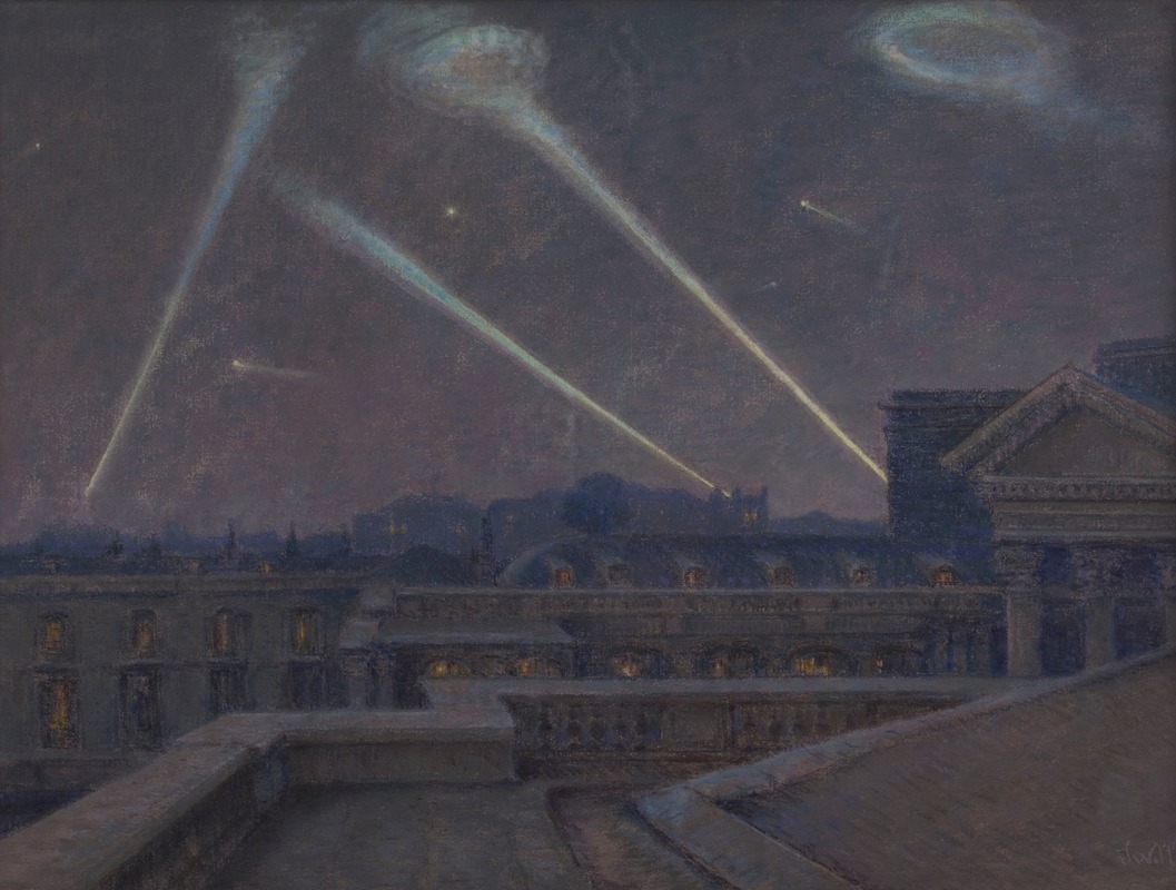 Marie-Joseph-Leon Clavel (Iwill) - Sur les terrasses du Palais Bourbon, nuit du 29 janvier 1916, zeppelins