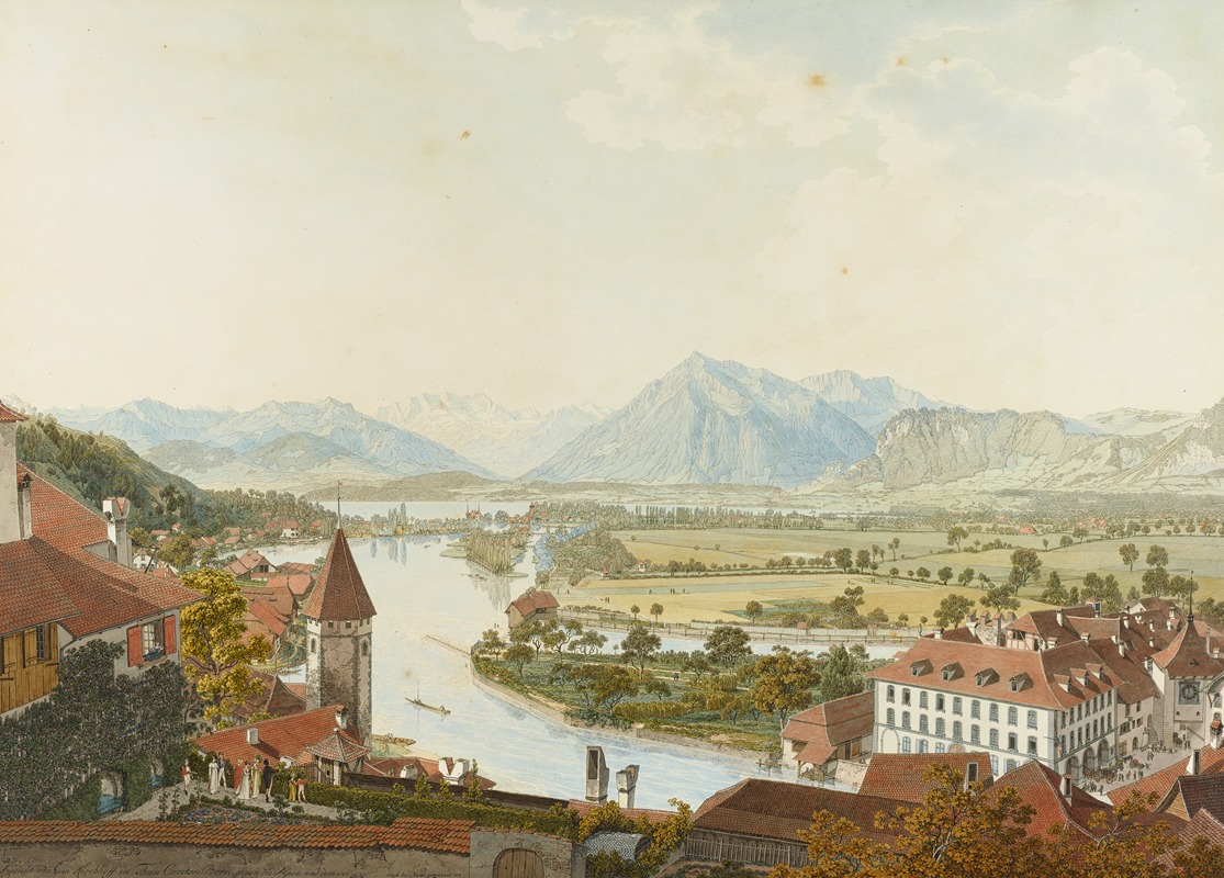 Marquard Wocher - Aussicht von dem Kirchhoff in Thun Canton Bern, gegen die Alpen und den See