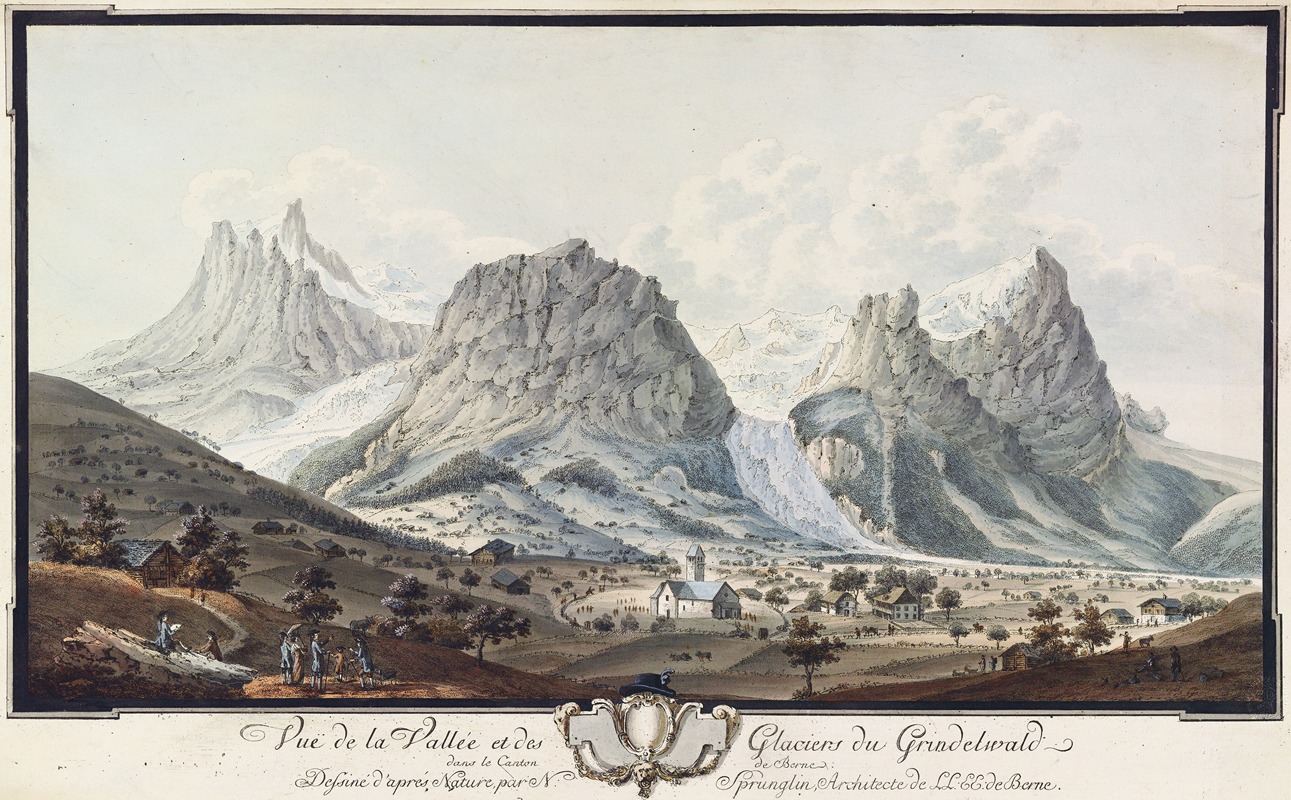 Niklaus Sprüngli - Vuë de la Vallée et des Glaciers du Grindelwald dans le Canton de Berne