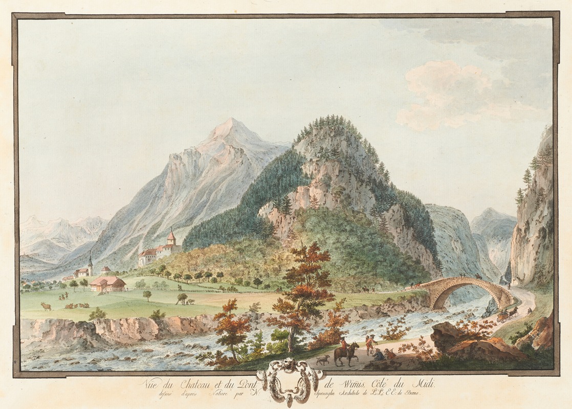 Niklaus Sprüngli - Vûe du Chateau et du Pont de Wimmis, Côté du Midi