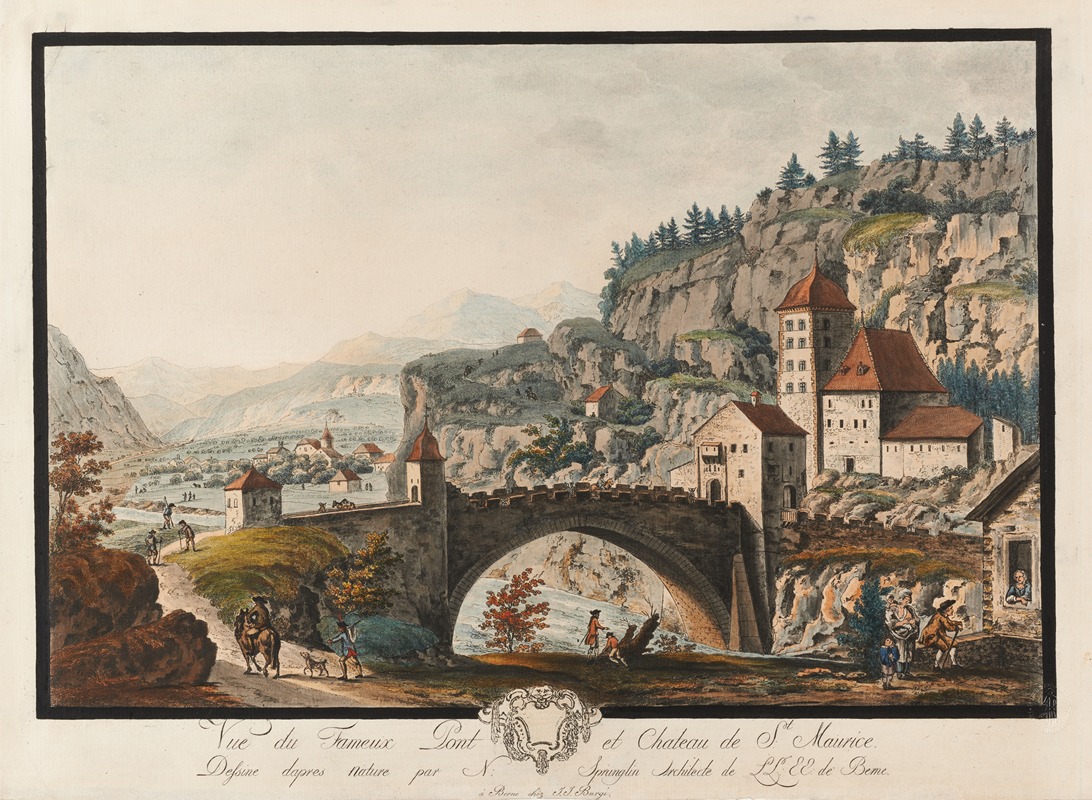 Niklaus Sprüngli - Vue du Fameux Pont et Chateau de St. Maurice