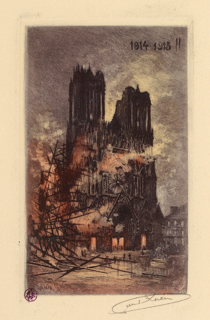 Lucien Marcelin Gautier - La cathédrale de Reims en feu