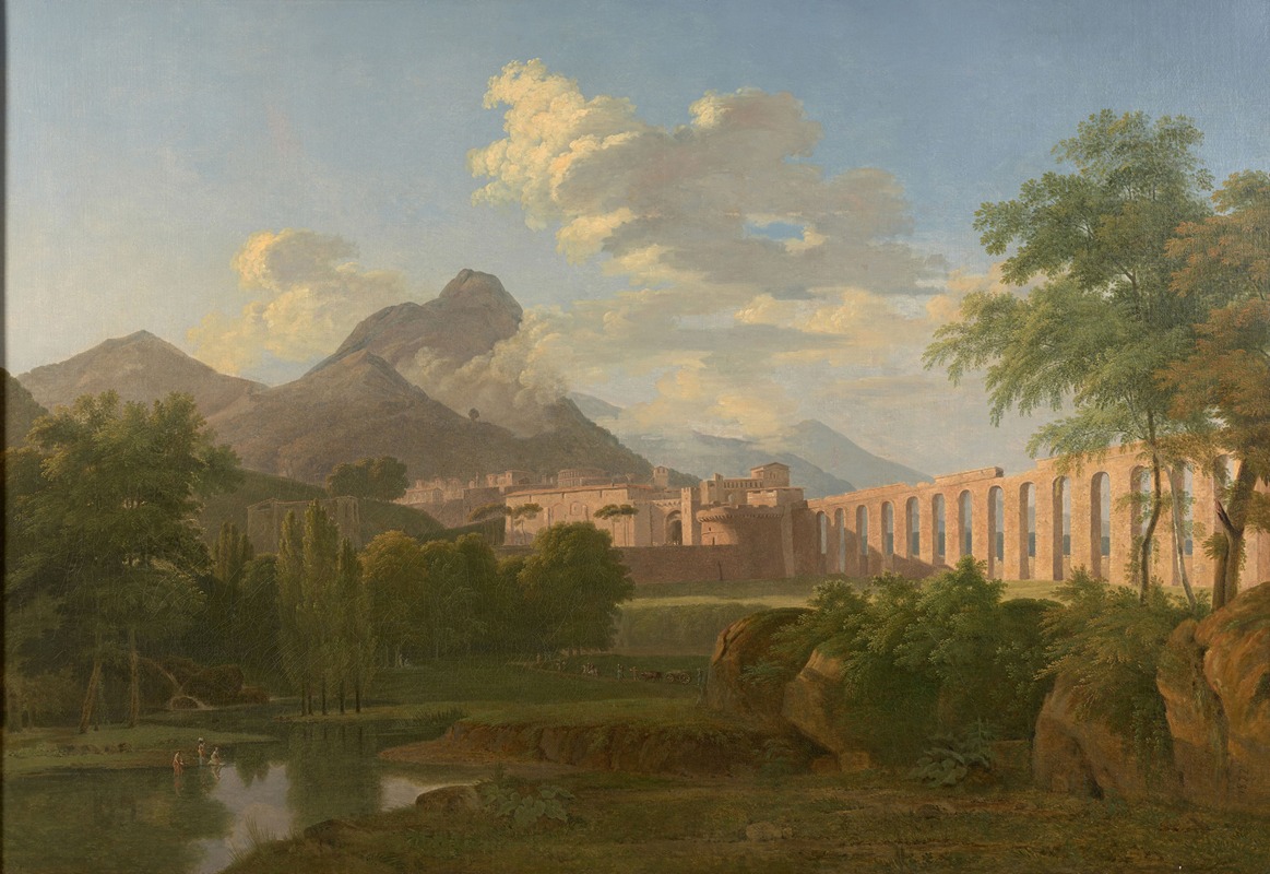 Agathon du Petitbois - Paysage classique avec aqueduc et forteresse